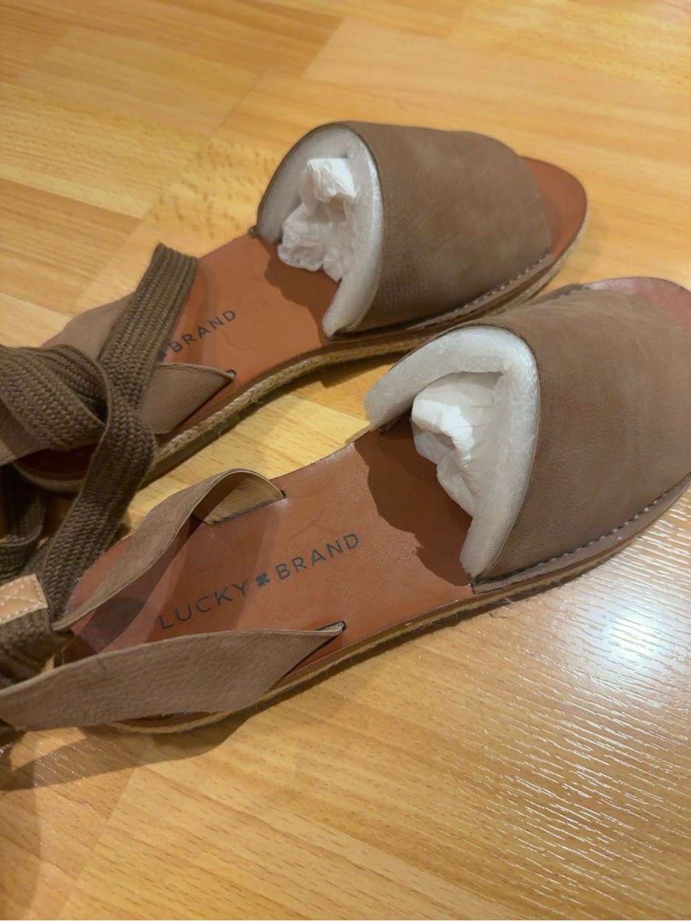 Lucky Brand Taupe Espadrille Lace-Up Sandals